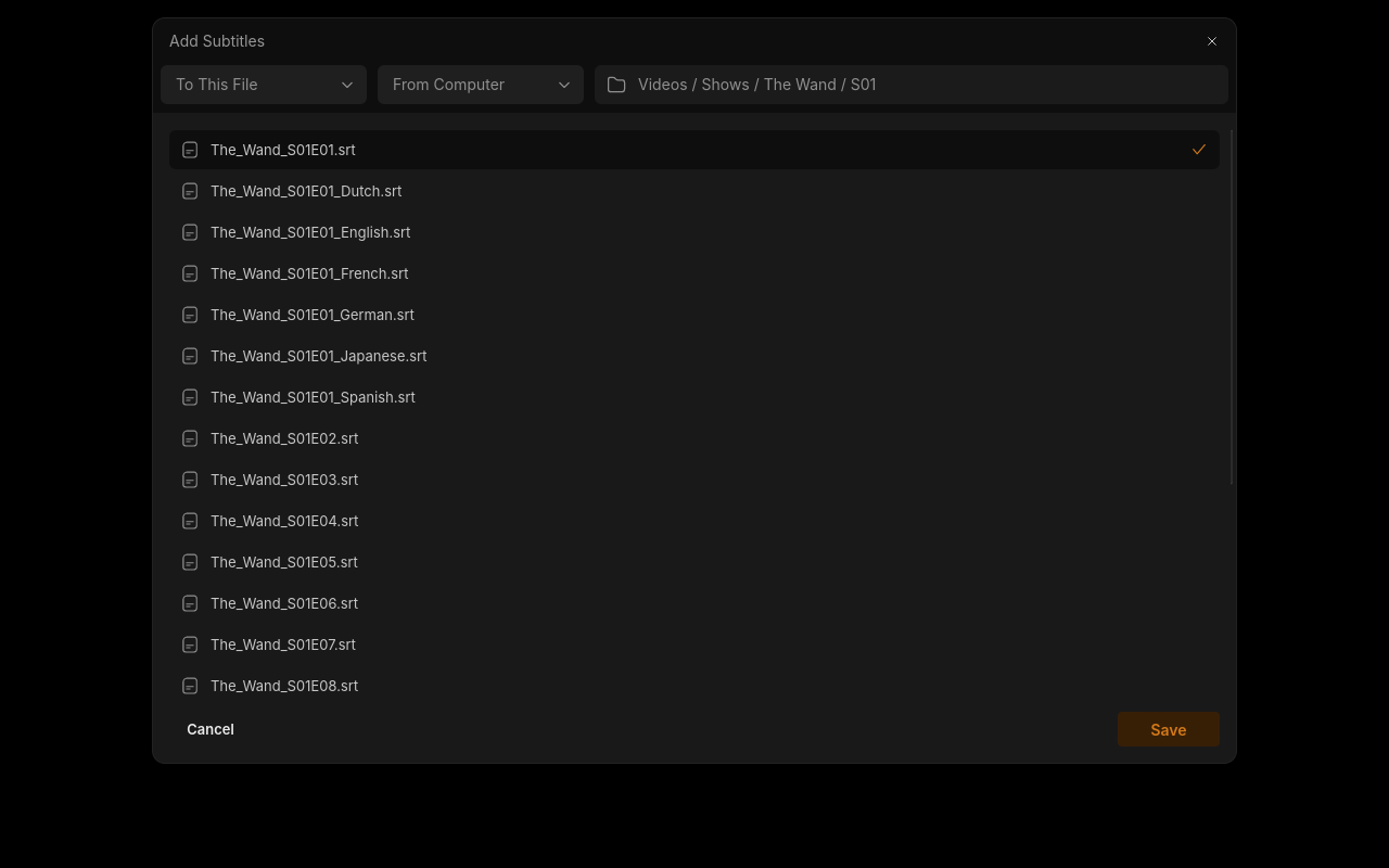 Add Subtitles dialog